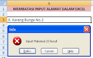 Cara Membatasi Input Alamat di Excel